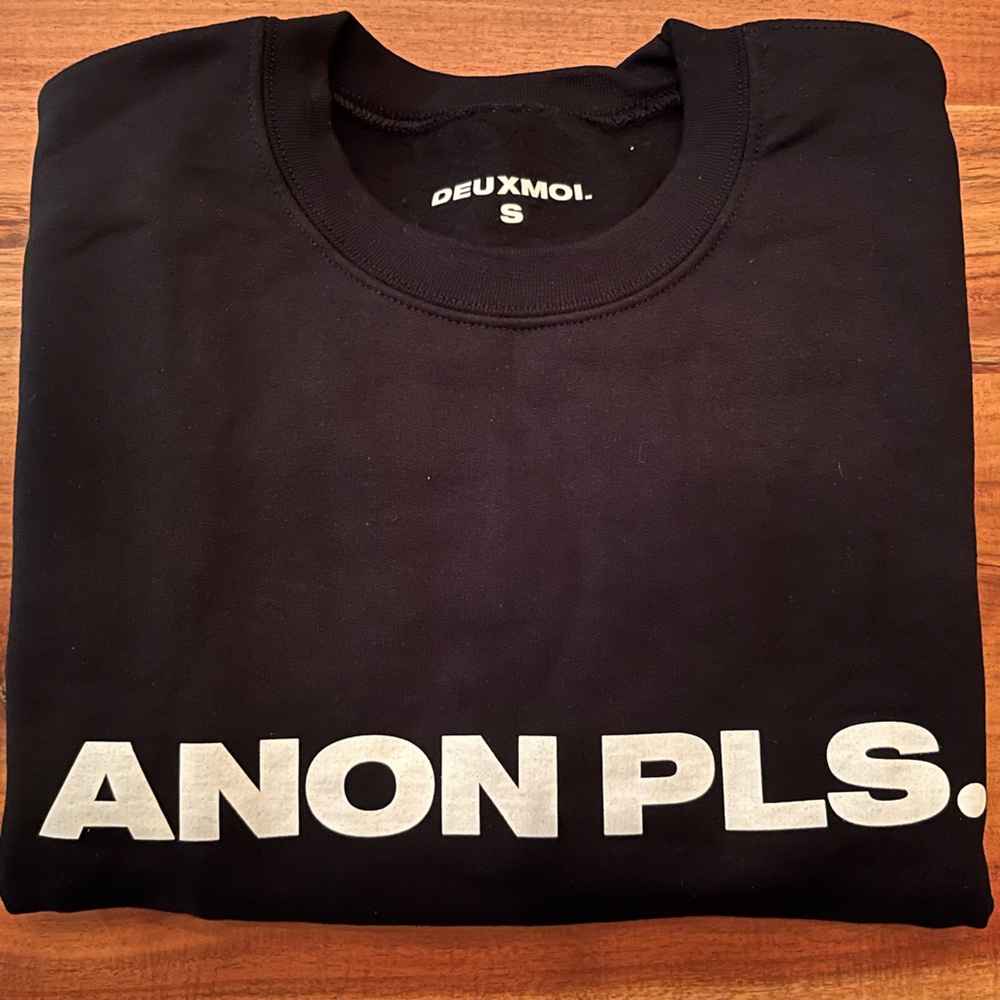 Deuxmoi Anon Pls Deumerch Black Sweatshirt Small